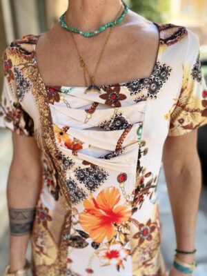 Alternative view of y2k jersey  floral print midi asymmetric dress with square neckline