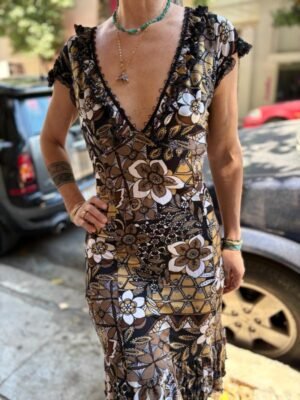 y2k floral asymmetric dress