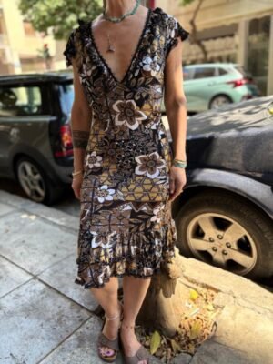 y2k floral asymmetric dress with deep V neck - Image 6