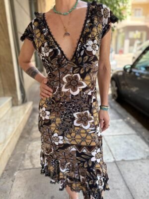 Alternative view of y2k floral asymmetric dress with deep V neck