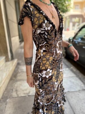 y2k floral asymmetric dress with deep V neck - Image 4