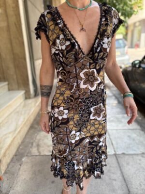y2k floral asymmetric dress with deep V neck - Image 3