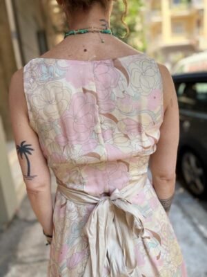 Alternative view of y2k silk pastel floral dress ties at the back