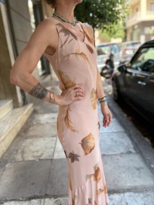 y2k beige pink floral asymmetric dress - Image 9