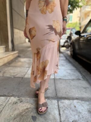 y2k beige pink floral asymmetric dress - Image 10