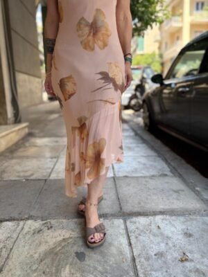 y2k beige pink floral asymmetric dress - Image 8
