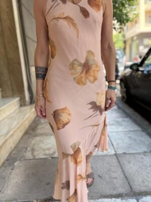y2k beige pink floral asymmetric dress - Image 5