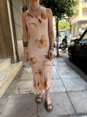 y2k beige pink floral asymmetric dress - Image 4