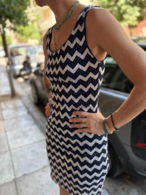 y2k white & blue metallic stretch mini dress - Image 5