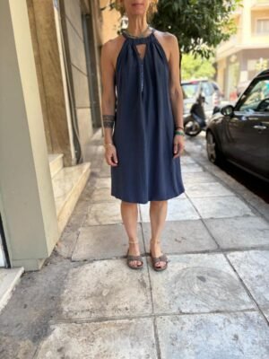 y2k silk graphite tunic dress ties around the neck