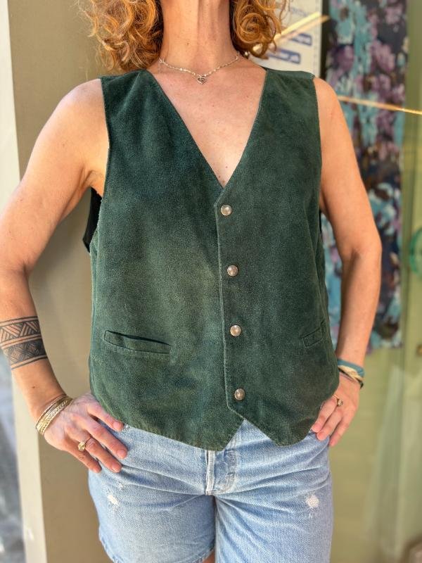 vintage suede forest green vest