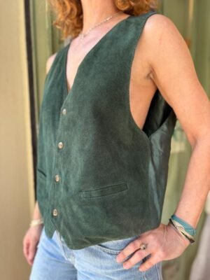 Alternative view of vintage suede forest green vest