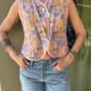 vintage woven pink floral vest