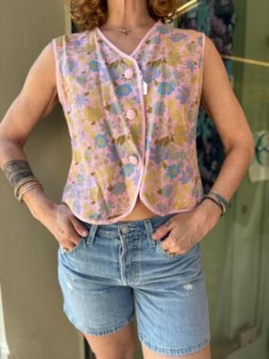 vintage woven pink floral vest