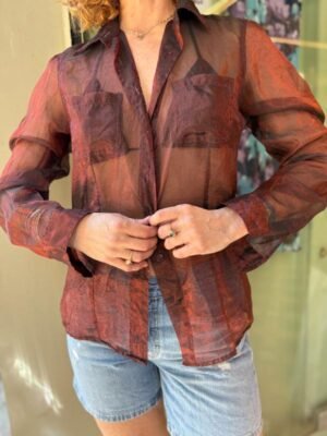 vintage metallic brown sheer shirt