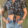 80's vintage crazy patterned crop shirt