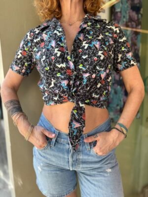 80's vintage crazy patterned crop shirt