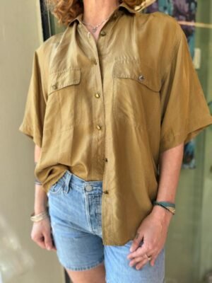 Alternative view of vintage silk khaki shirt