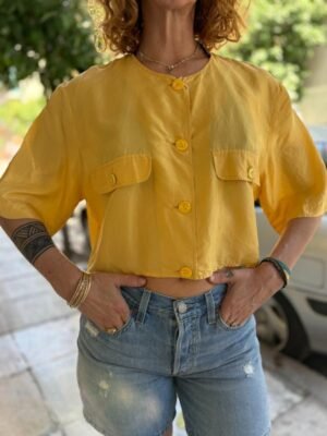vintage yellow silk crop shirt