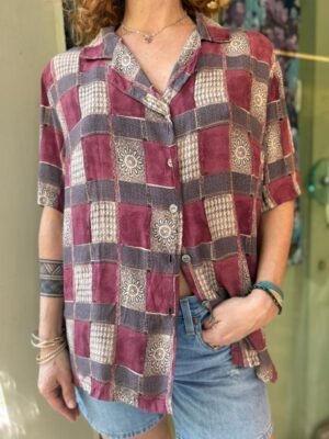 vintage viscose geometric patterned shirt