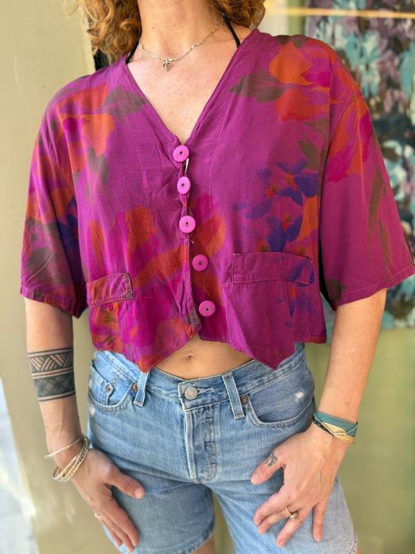 vintage viscose magenda floral crop top
