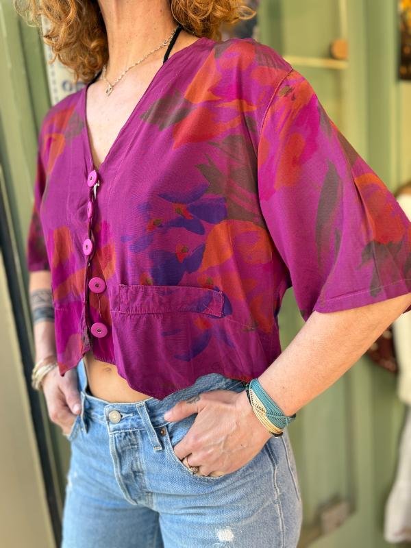 vintage viscose magenda floral crop top - Image 2