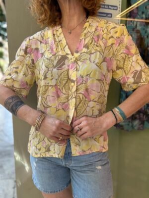 vintage floral semi sheer shirt
