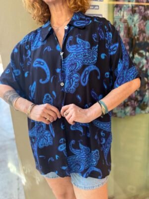 vintage black & blue paisley viscose shirt