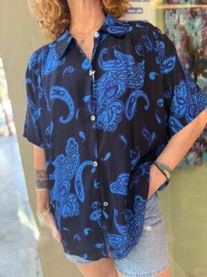 Alternative view of vintage black & blue paisley viscose shirt