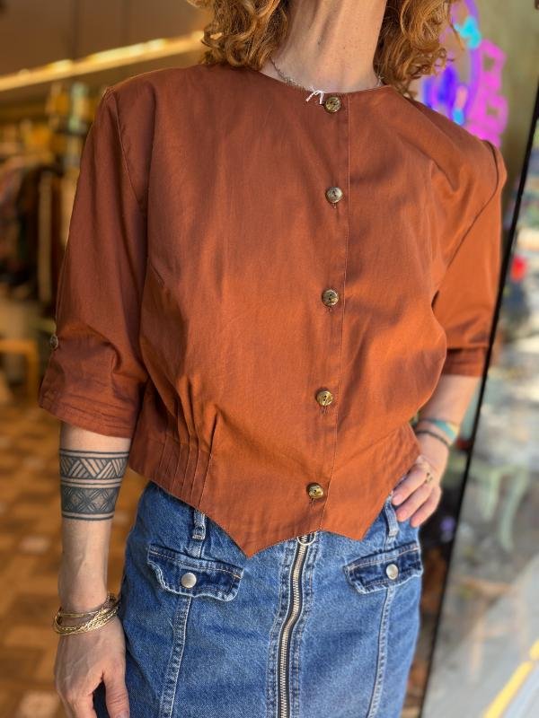 vintage rusty brown cotton shirt with waist pleats - Image 3