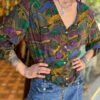 vintage handmade abstract patterned shirt with 3/4 sleeves
