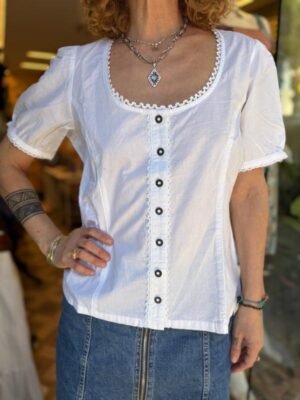 Alternative view of vintage tyrolean white cotton top