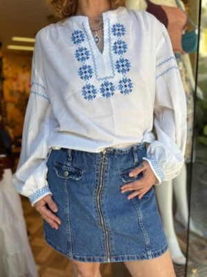 vintage boho top with floral stitchwork