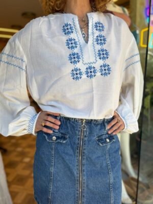 vintage boho top with floral stitchwork