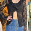 y2k Sisley black lace shirt with frills on the front part
