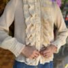 vintage romantic semi sheer ivory shirt with frills on the front part