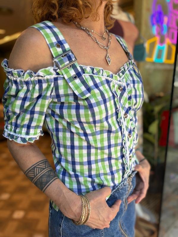 vintage tyrolean cotton checked top - Image 2