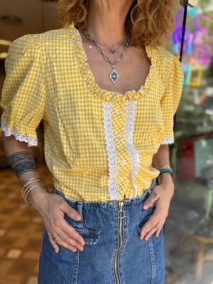 vintage tyrolean checked yellow top