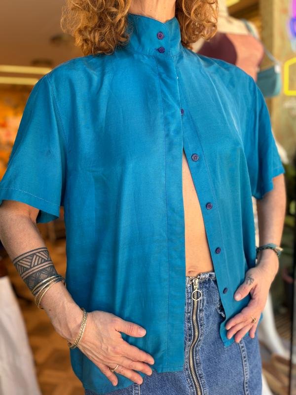 vintage silk ciel shirt with high neck - Image 2