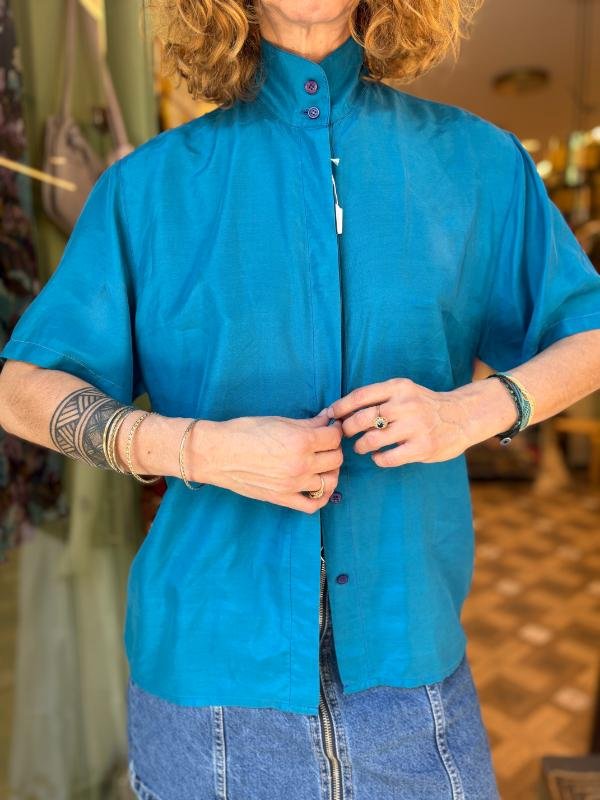 vintage silk ciel shirt with high neck