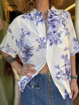 vintage viscose white floral shirt