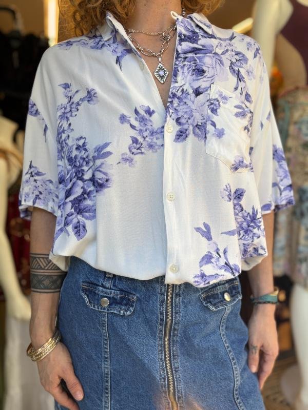 vintage viscose white floral shirt - Image 3