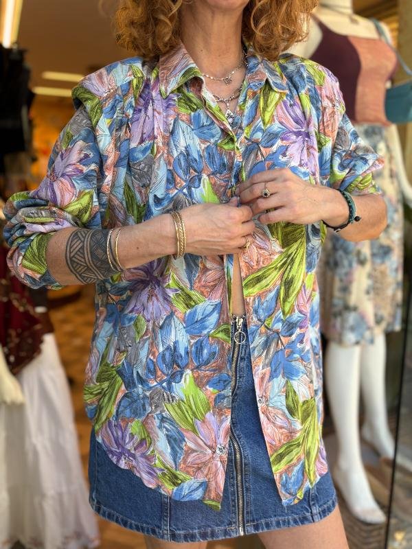 vintage cotton tropical patterned shirt with padded shoulders - Image 3