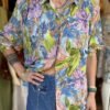 vintage tropical patterned shirt with padded shoulders