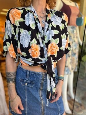 Alternative view of vintage floral crop shirt with padded shoulders
