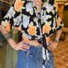vintage floral crop shirt with padded shoulders
