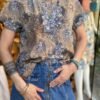 vintage patterned silk shirt with V neck
