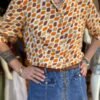 vintage silk patterned shirt with puff sleeves