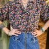 vintage floral shirt with puff sleeves