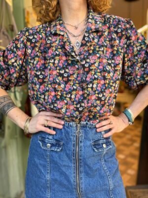 vintage floral shirt with puff sleeves